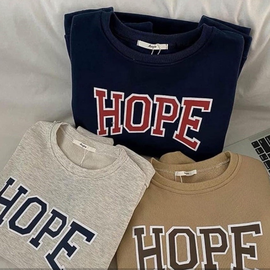 Sweater Crewneck Oversize HOPE | Korean Style Sweatshirt Oblong Terbaru | Bahan Fleece | Big Size | L - XL - XXL