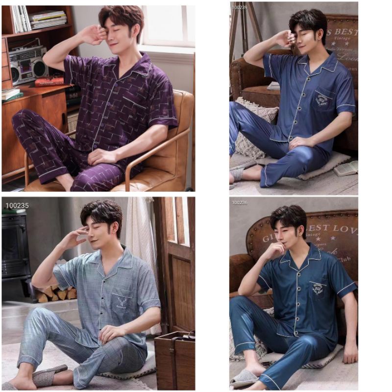 PIYAMA COWOK KANCING DEPAN TANGAN PENDEK KAOS IMPORT KOREA STYLE SIZE L-XXL