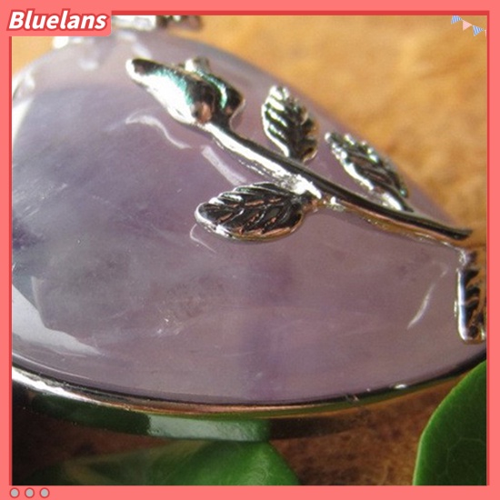 Bluelans Women Rose Quartz Alloy Flower Necklace Pendant Heart Inlaid Charm Jewelry