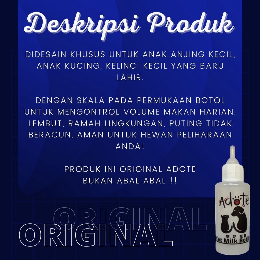 DOT BOTOL SUSU ADOTE ORIGINAL KUCING ANJING KELINCI Nipel Kecil 100ML BOTOL HEWAN FEZONE