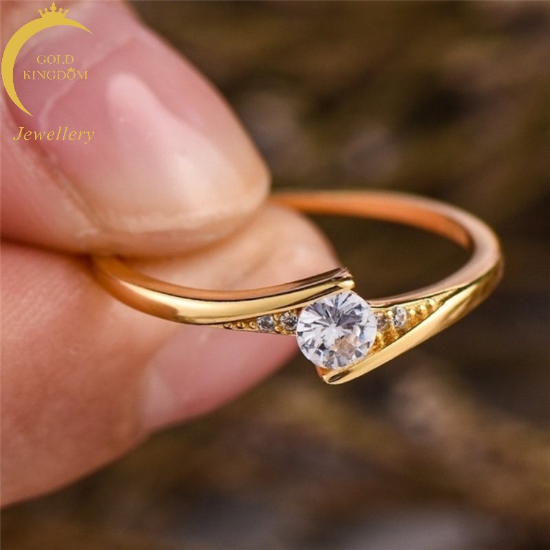 Goldkingdom Perhiasan Fashion Emas Asli Kadar 375 Bangkok Aksesoris Ready Stock Berlapis Emas Cincin Tunangan Wanita Dengan Berlian Minimalis Dan Indah Wedding Ring