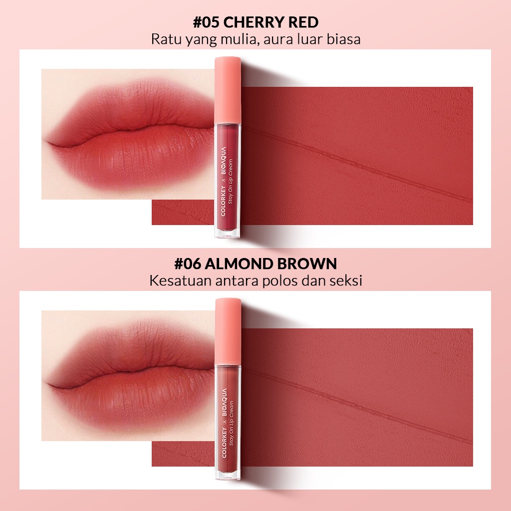 GIRLSNEED77 - COD Colorkey X Bioaqua Stay On Lip Cream Matte 6 Colors Lipstick Lipstik Matte Lipstik Tahan Lama dan Anti Air Hingga 24 Jam Lasting MakeUp Melembabkan bibir