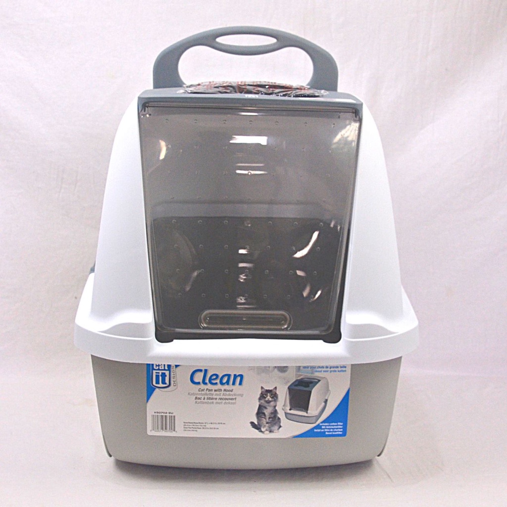 CATIT 50702 Toilet Kucing Hooded Cat Pan White-Grey