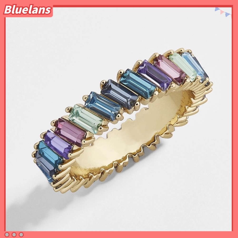 Bluelans Women Full Rectangle Faux Crystal Inlaid Finger Ring Wedding Party Jewelry Gift