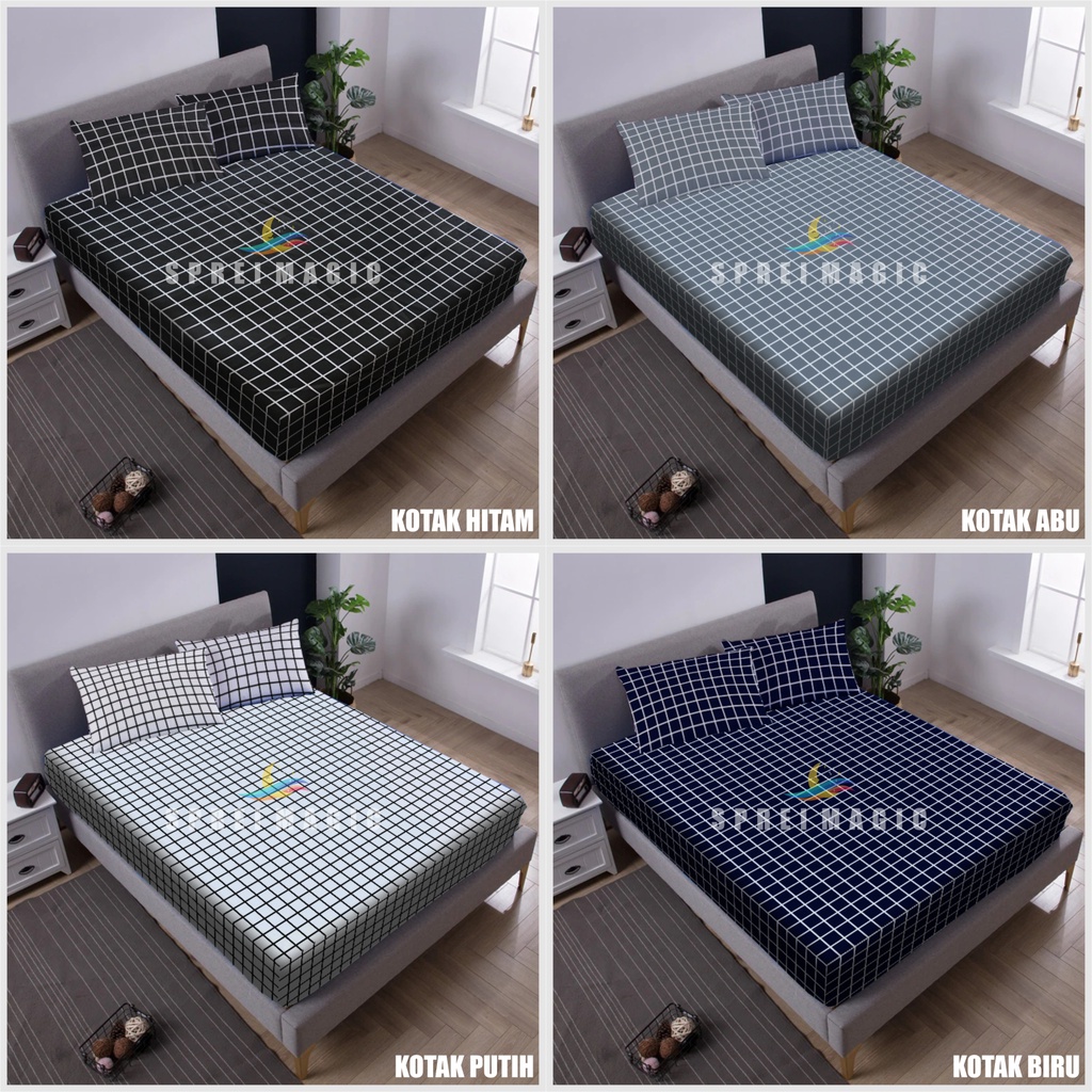 Sprei karet set uk 180x200 160x200 120x200 90x200 sprai homemade motif abstrak polos dan kotak aesthetic