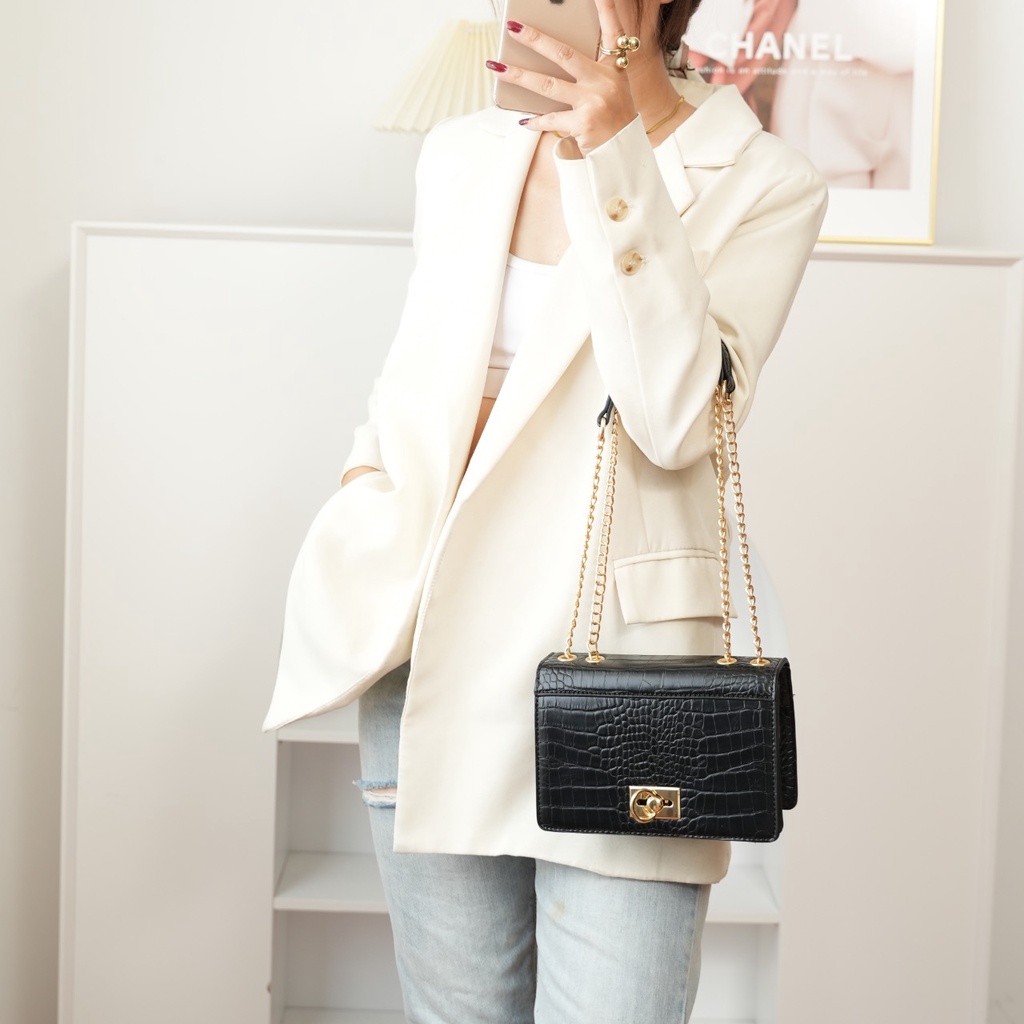 [Buy 1 Get 1] Tas Selempang Wanita sling bag tas Bahu Wanita Kotak Croco Sling Bag Rantai #205