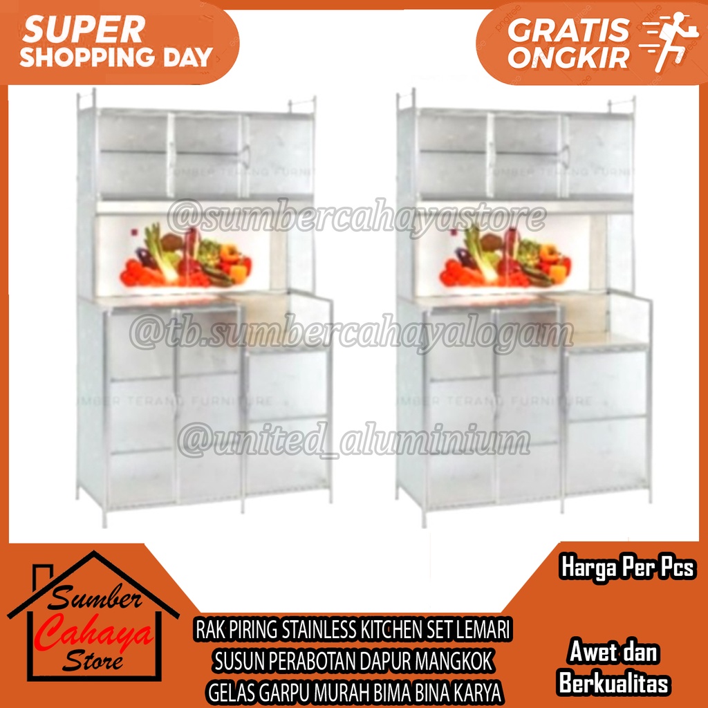 RAK PIRING STAINLESS KITCHEN SET LEMARI SUSUN PERABOTAN DAPUR MANGKOK GELAS GARPU MURAH BIMA BINA KA