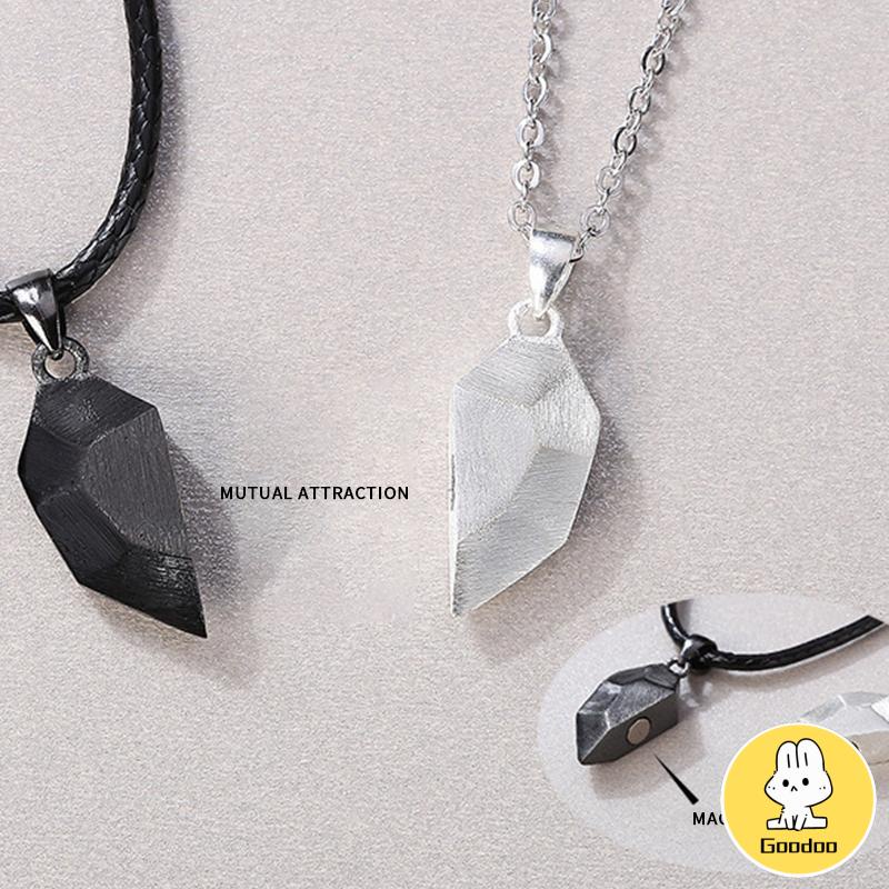 2 Pcs/set Fashion Couple Kalung Magnet Hati Liontin Kalung Batu Harapan Sederhana Hitam Dan Putih S -Doo