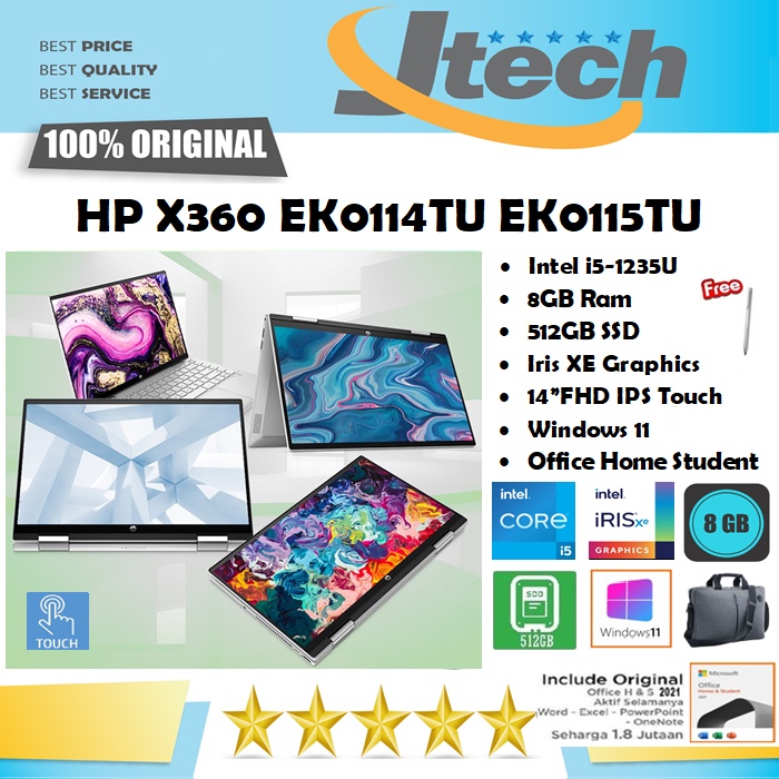 HP PAVILION X360 14-EK0114TU EK0115TU - i5-1235U - 8GB - 512GB SSD - 14&quot;FHD IPS TOUCH - WIN11 - OFFICE HOME STUDENT