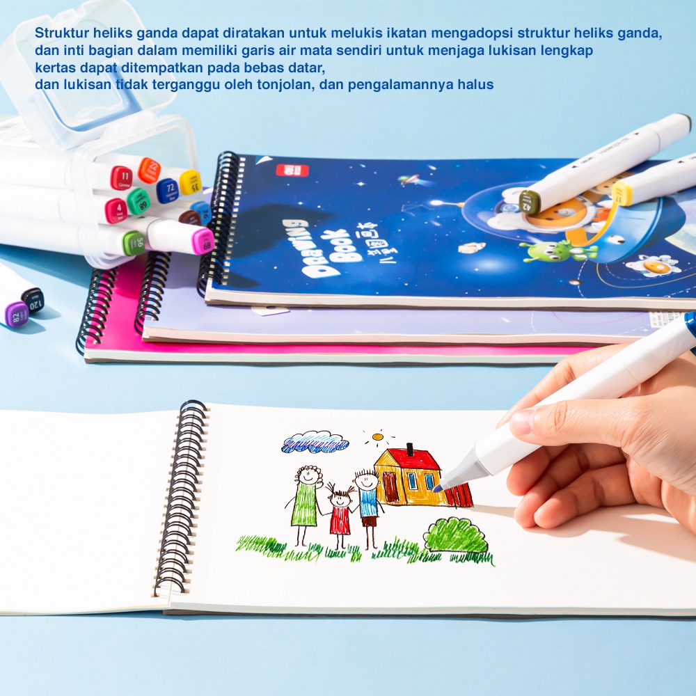 Deli School Drawing Book / Buku Gambar Jilid Spiral Kertas Tebal 100 GSM 30 Lembar 73387