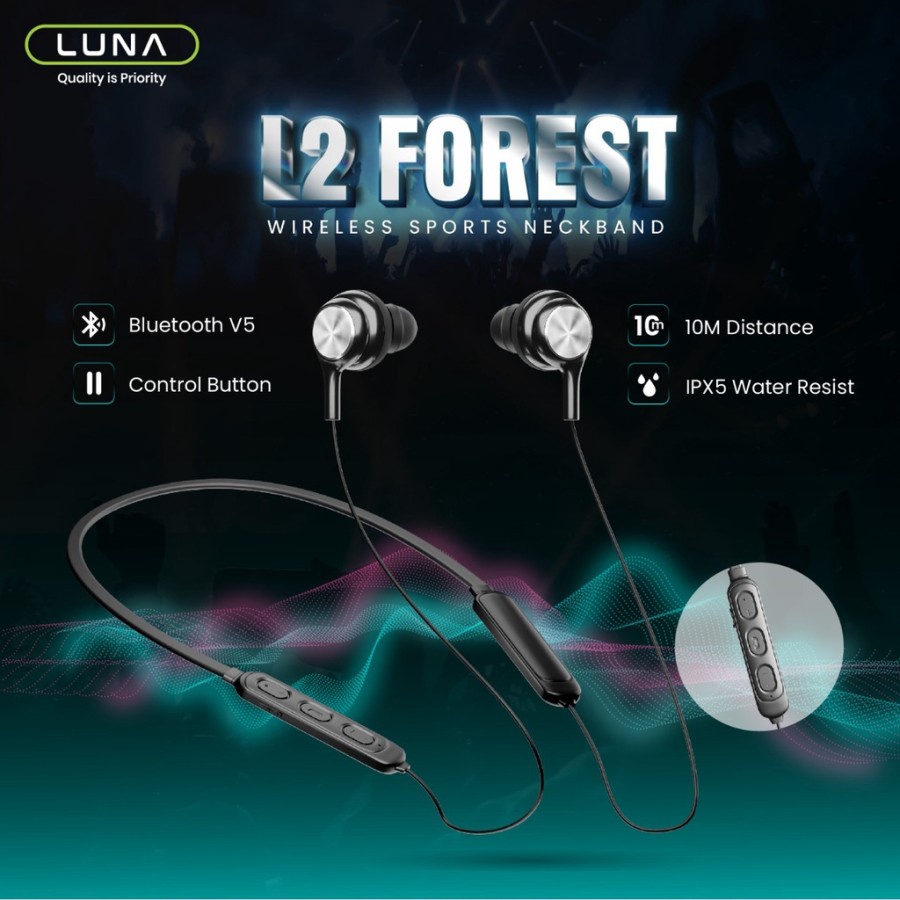 Luna Earphone Bluetooth Neckband Earbuds Outdoor Sports L2 Forest
