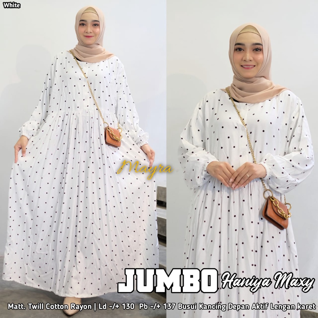 [Bayar Di tempat]. haniya 2 DRESS XXXL JUMBO / BAHAN RAYON TWILL / GAMIS SYARI LD 130-HANIYA WHITE (SALE)