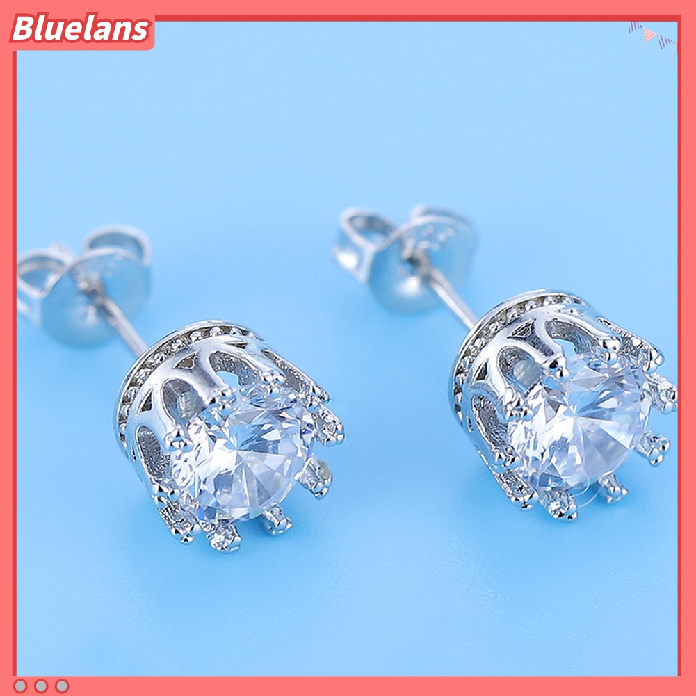 Bluelans Anting Tusuk Lapis Silver Hias Cubic Zirconia Untuk Wanita