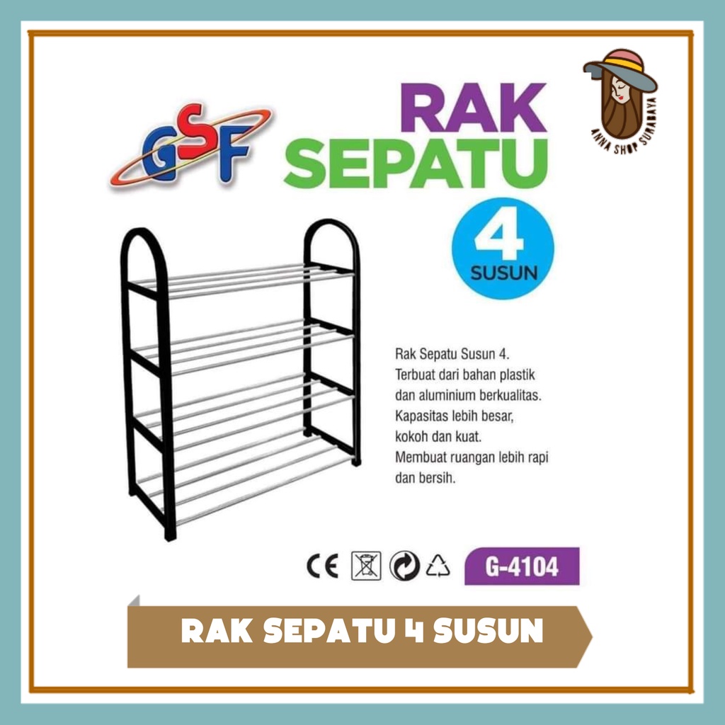 RAK TEMPAT SEPATU 4 SUSUN - Rak Sepatu Bahan Pastik dan Besi GSF