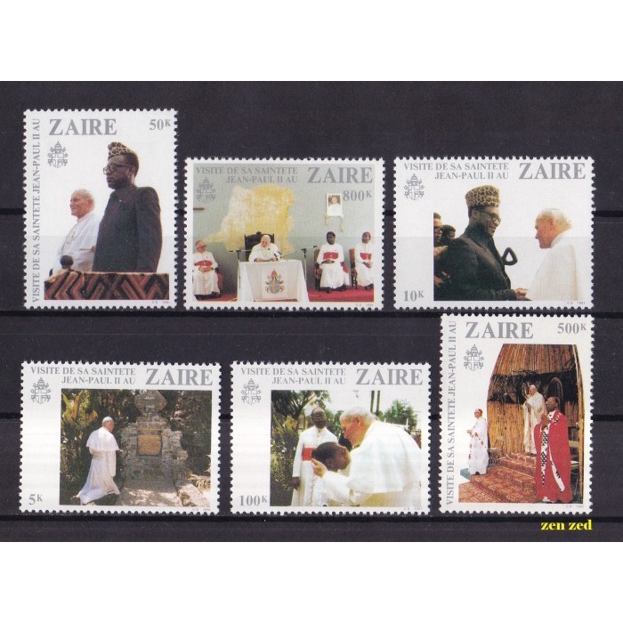 

0678 Perangko Zaire 1981 Visit of Pope John Paul II in Zaire 6v Mnh