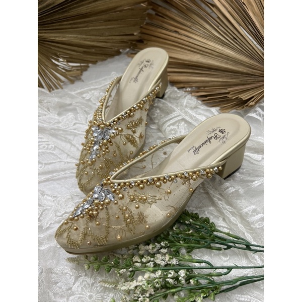 sepatu wanita alena gold 5cm tahu