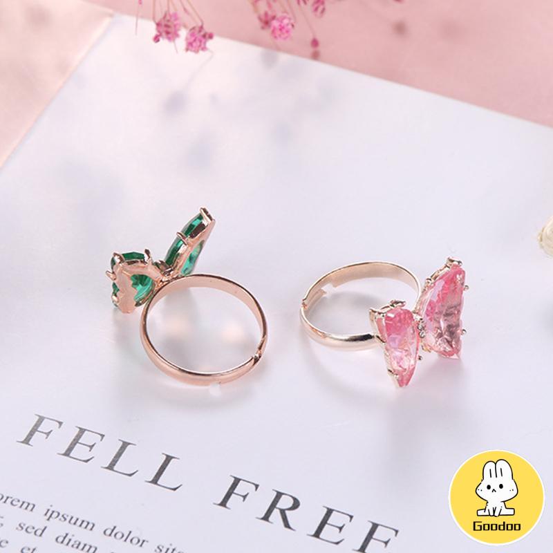Fashion Cincin Kupu-kupu Terbuka Yang Dapat Disesuaikan Cincin Jari Transparan Berwarna-warni Untuk Hadiah Perhiasan Wanita -Doo