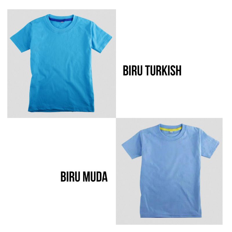 Kaos Polos Anak Kaos harian anak warna Biru Turkish dan Biru Muda