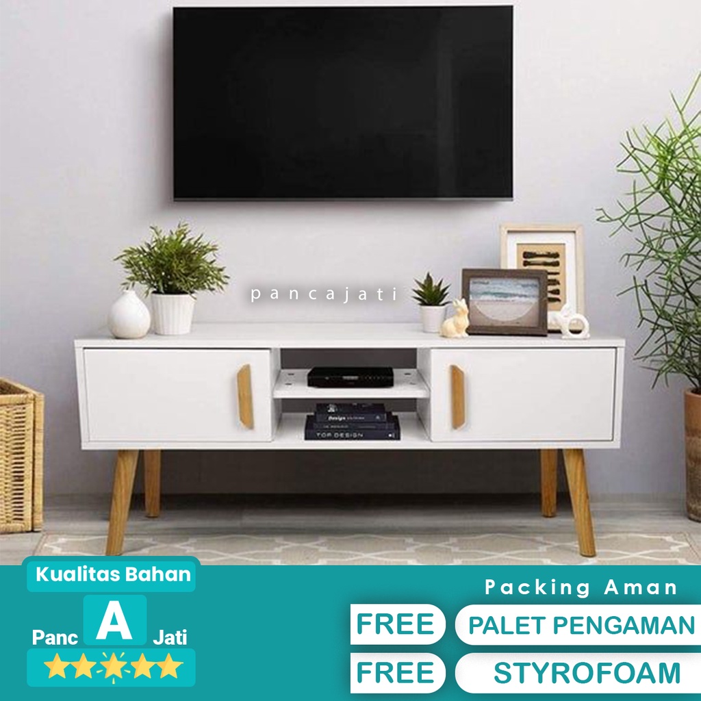 Meja Tv Minimalis 2 Laci Warna Putih