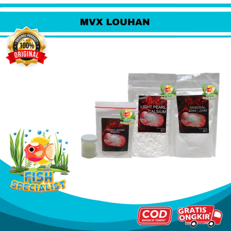 MVX Louhan - Serbuk Jenong Mineral Kalsium Campur ke Udang Cabek Cacing Beku Pellet MUX Kontes Miner