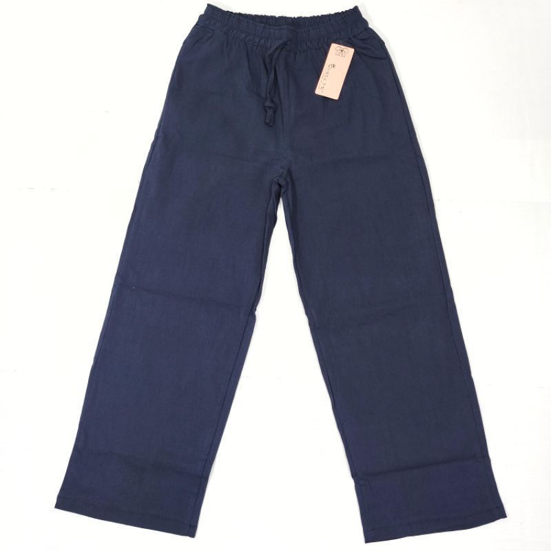 OBRAL Celana Kerja Wanita Kulot Soft Jeans Bengalin Standar Navy Simple Me