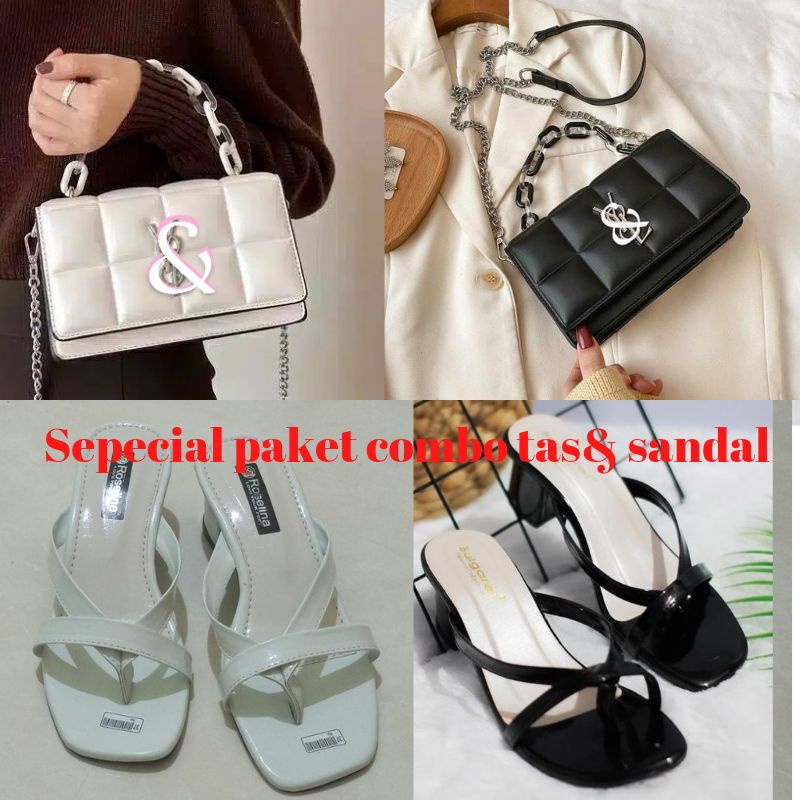 paket tas dan sandal wanita hak tahu 5cm terbaru