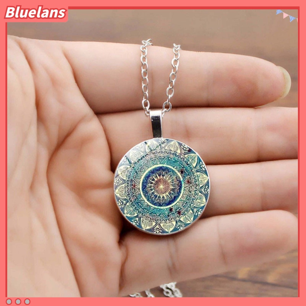 Bluelans Mandala Jewelry Set Flower Pattern Meaningful Wear-resistant Mandala Necklace and Earrings Set Birthday Valentine Friendship Gift