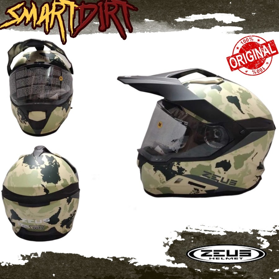 HELM MOTOR ZEUS ZS913 BF3 MATT KHAKI GREEN HELM ZEUS DOUBLE VISOR ORI