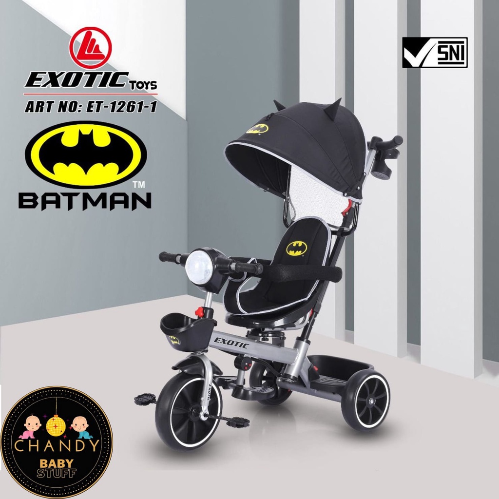 SEPEDA ANAK RODA TIGA EXOTIC ET 1261-1 BATMAN ( KURSI BISA DIPUTAR, LAMPU DAN MUSIK )