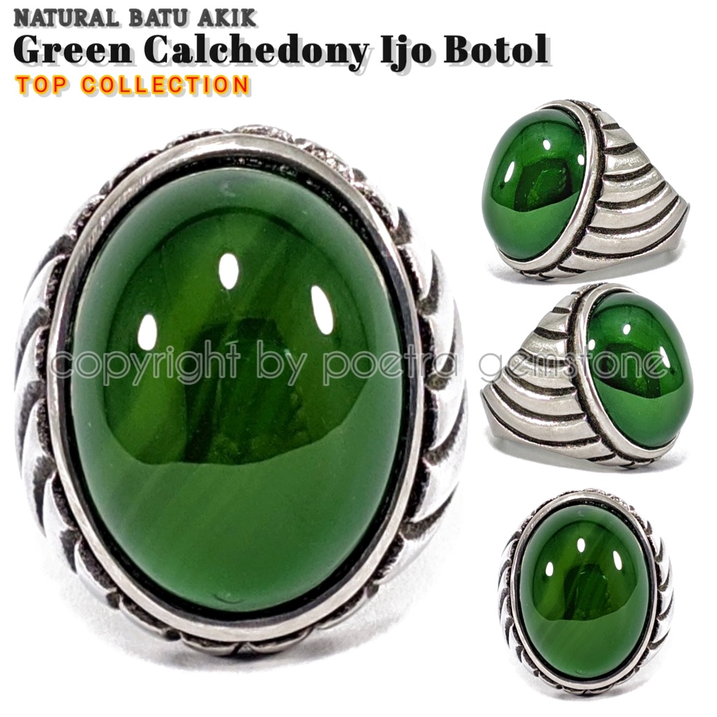 Natural Cincin Titanium Batu Akik Green Calchedony Ijo Botol