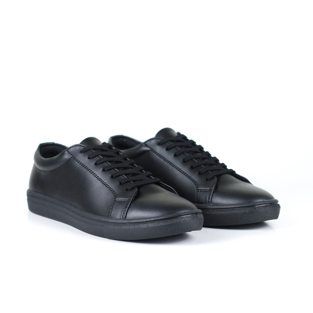 ELVRA Footwear - Sepatu Sneakers Formal Pria Casual Kerja Sekolah Hitam Kulit - Dash Full Black