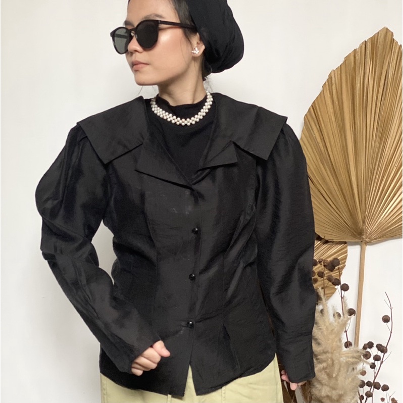 Korean Woman Black Workwear Blouse