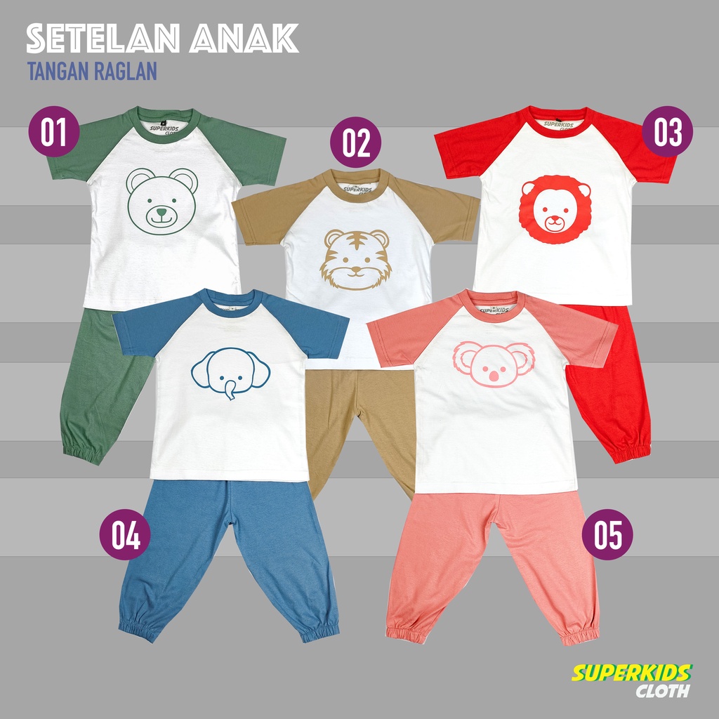 Setelan Kaos Playset Anak Setelan Joger Couple Baju Tidur Piyama Anak Raglan Unisex Celana Panjang Motif Hewan