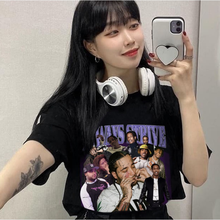 EUNII T-shirt  Lengan Pendek Retro Hip Hop Boy Korean Style/Kaos Atasan Wanita/Baju Kaus Oversize Wanita