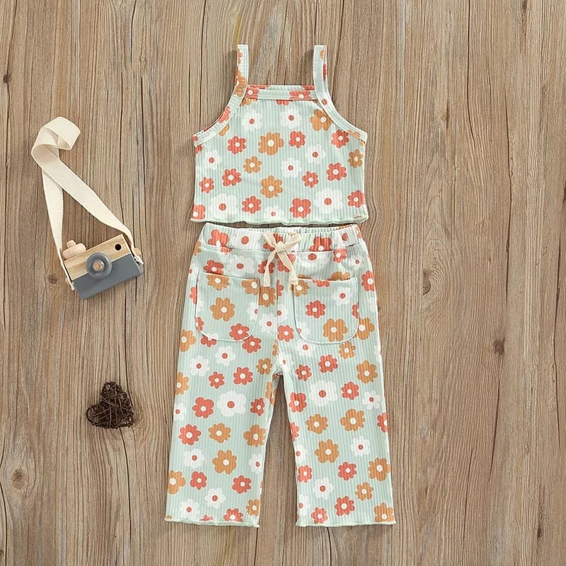 BHO - ZTL OOTD Setelan Anak SANTIA / SETELAN ANAK YUMIKA / Oneset Motif Bunga-Bunga / Set Atasan Tanktop+Celana Panjang / Pakaian Anak-Anak Casual / Oneset Tidur Anak / Pakaian Anak Perempuan Kekinian / Fashion Jalan-jalan / Trendy / Terlaris