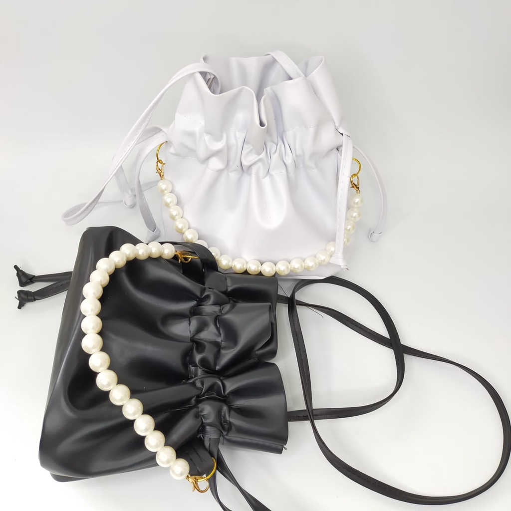 Tas Selempang Bucket Serut Bahan kulit sintetis mutiara Murah /Tas Serut mutiara pearl bisa COD