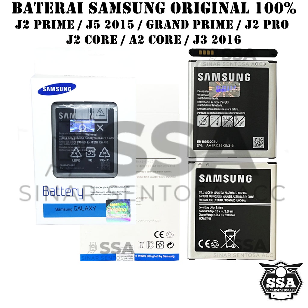 Baterai Original 100% Samsung Galaxy J2 Prime Grand Prime J5 J2 Pro J2 Core J3 2016 A2 Core G530 G531 G532 J250 J260 J300 J310 J320 EB-BG530CBU G530CBU Batre Batrai Batu Battery Handphone HP ORI