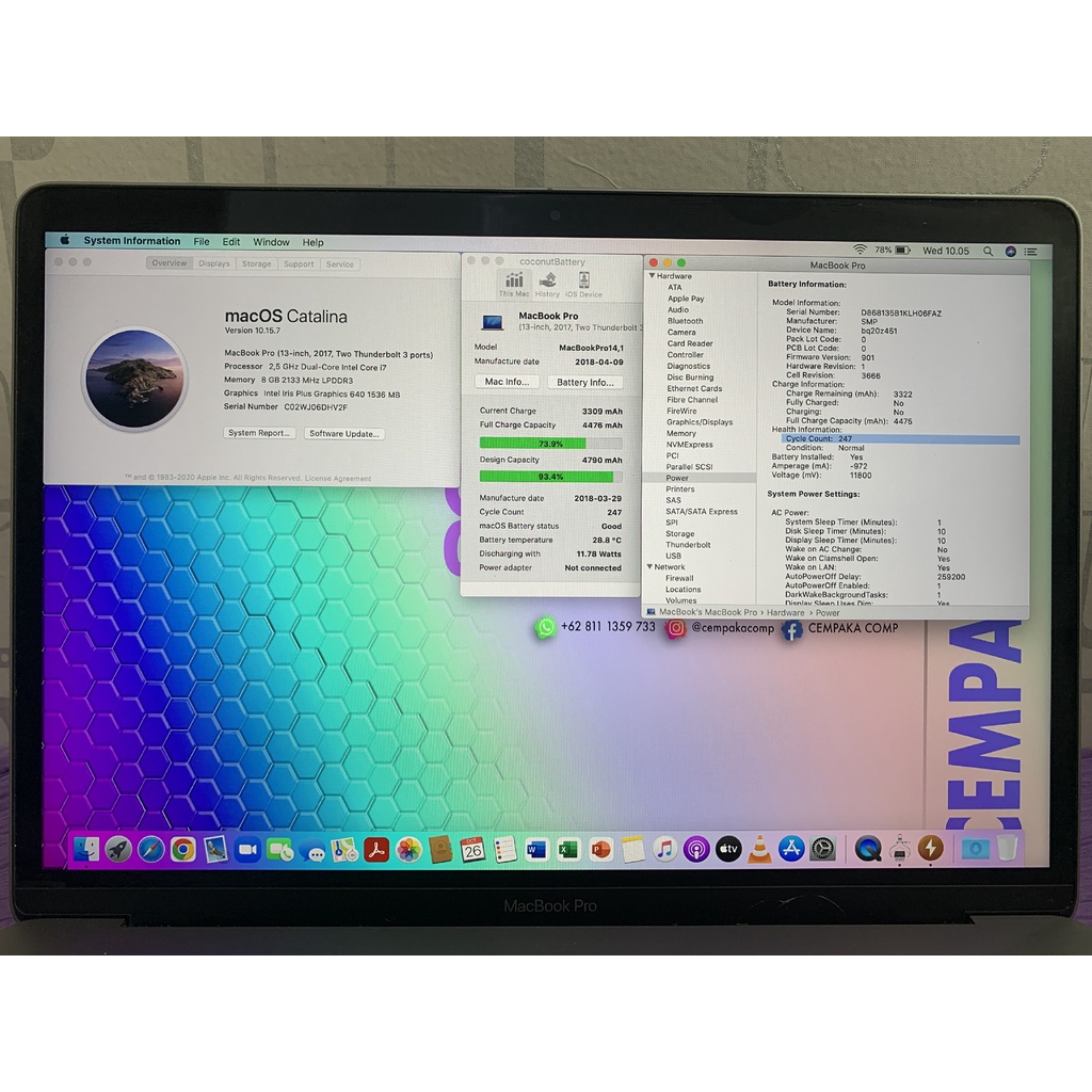 MacBook Pro Retina 2017 13in Core i7 8GB SSD 128GB