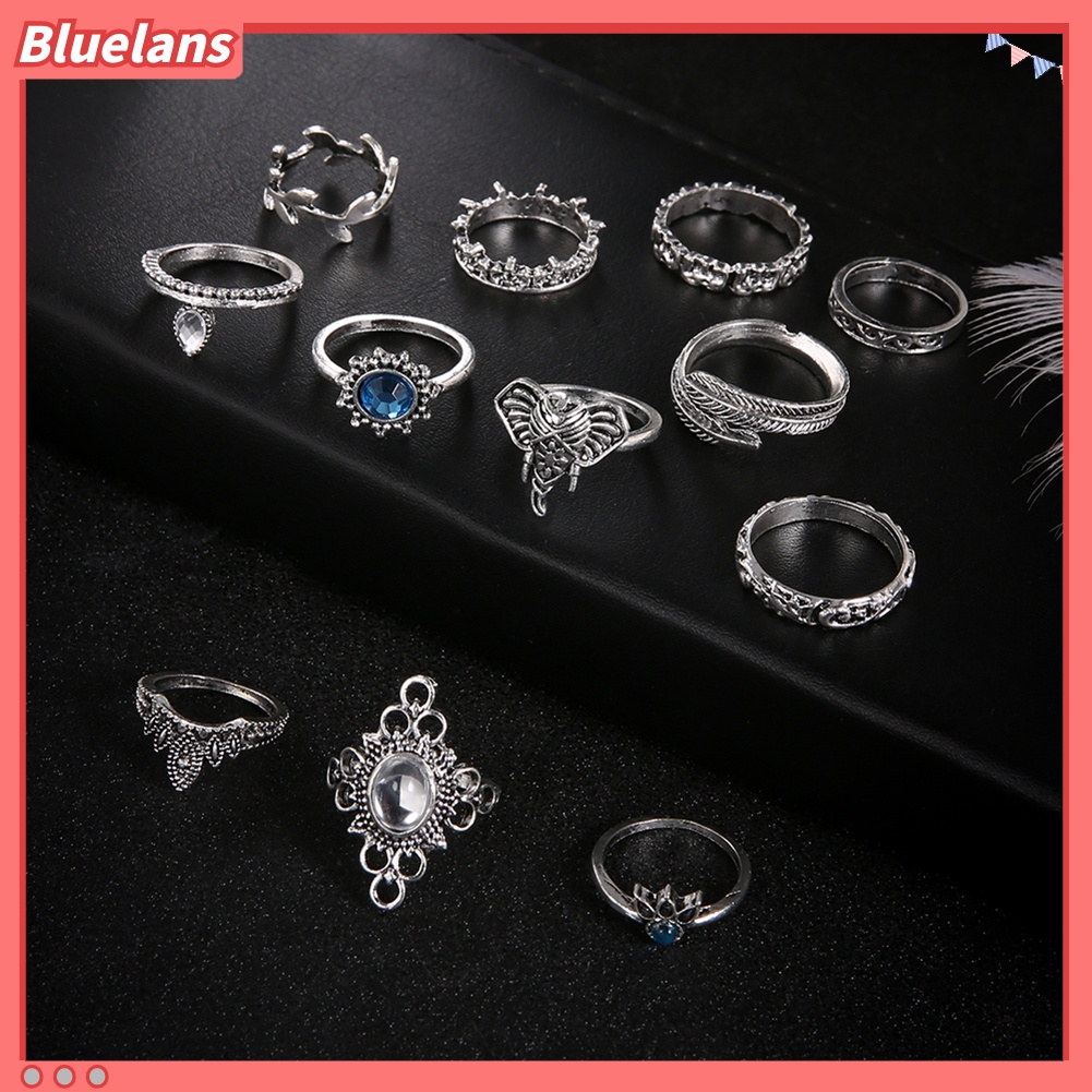 12 Pcs Cincin Buku Jari Aneka Bentuk Gaya Vintage Boho Untuk Wanita