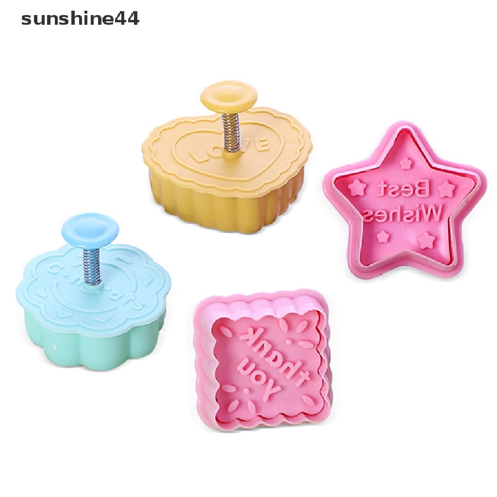 Sunshine 4Pcs Cetakan Pemotong Kue / Biskuit Bentuk Stempel