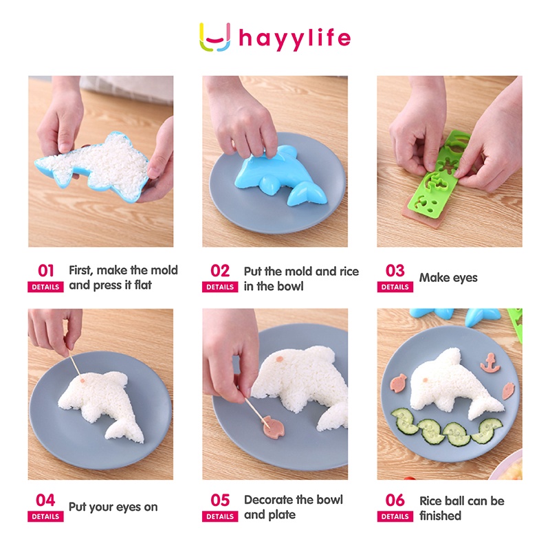 SOOKA Rice Ball Mould - Rabbit Dolphin Sun Rice Cetakan 4 Buah Set Bento Rice Ball Sushi Abrasive Kitchen DIY Set HL-ABA742