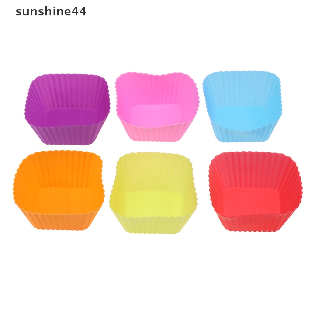 Sunshine 1 / 6Pcs Cetakan Jelly / Puding / Muffin Bentuk Kotak Bahan Silikon Ukuran 7cm