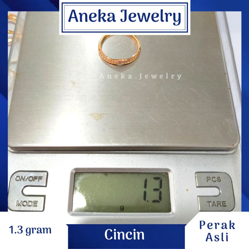 Cincin V Sebaris Full Mata-Mata, Perak 925, Sepuh Emas Kuning