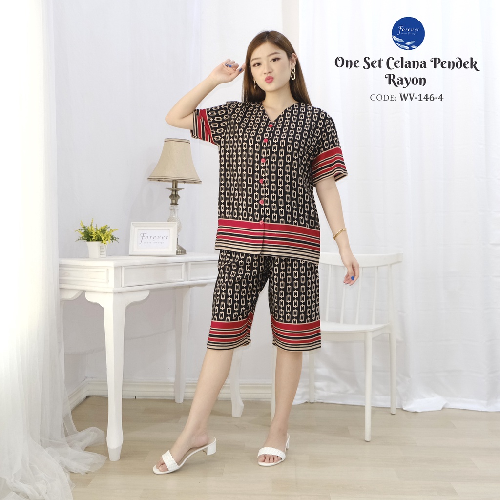 WV-146-4 Forever Sweet BLACK Label Rayon Setelan Celana Pendek BUSUI BAJU Tidur PIYAMA Pakaian Rumah