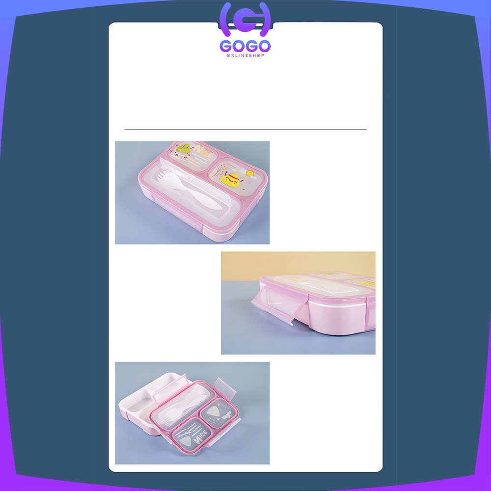 GOGO-C448 C449 Lunch Box Set Anak 3 Sekat BPA FREE Karakter Dengan Sendok Tempat Makan Anak Kotak Bekal Anak Motif Lucu