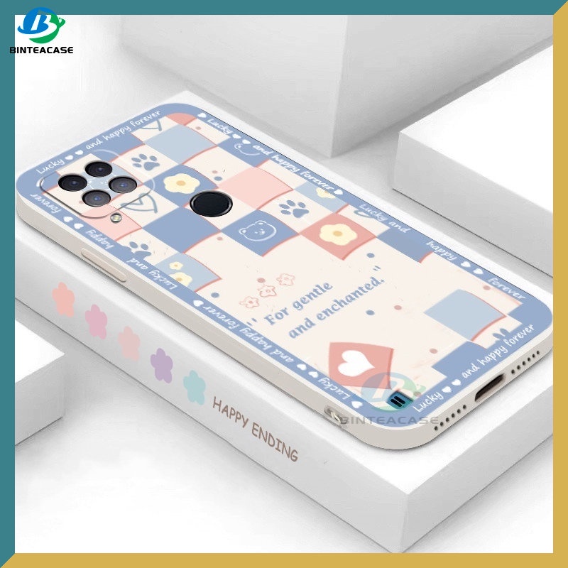 Realme 10 C21Y C25Y C21 Realme C11 2021 C35 C25 C17 C15 C12 C3 C2 Realme 8i 7i 5 5i 6i 6Pro 7Pro Square Bear Love Motif Paw Bunga Silikon Ponsel Soft Case Binteacase