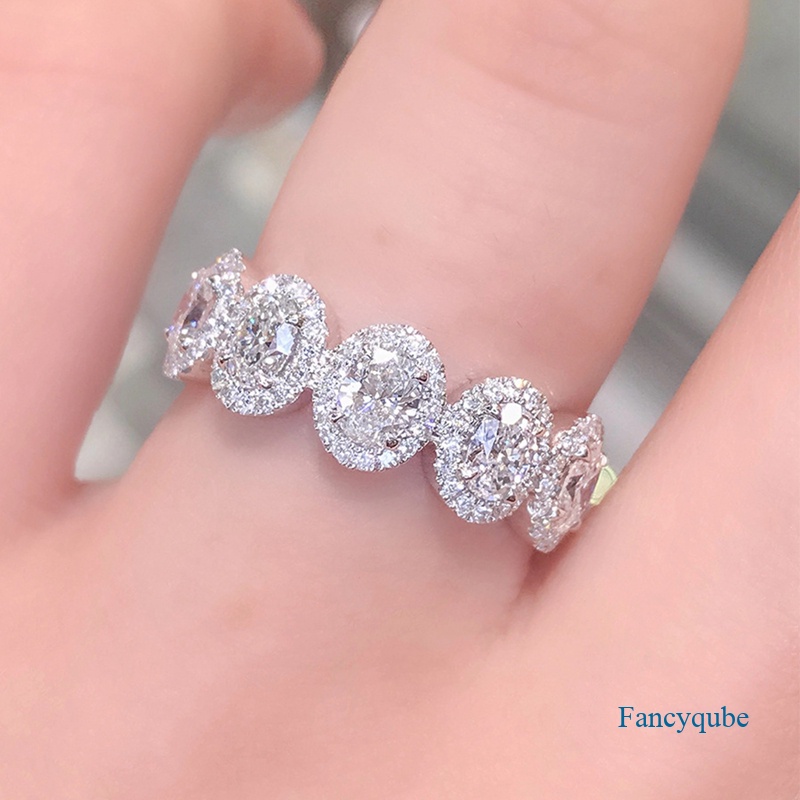 Fancyqube Cincin Cubic Zirconia Bentuk Oval Warna Silver Untuk Wanita