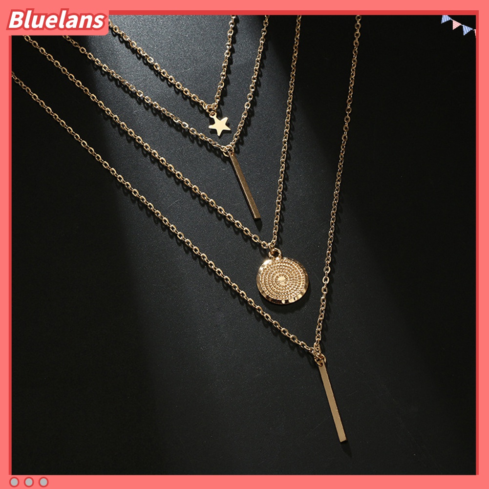 Kalung Rantai Banyak Lapis Dengan Liontin Bintang Bulat Untuk Wanita