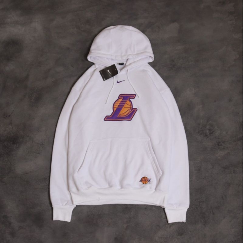 HOODIE LAKERS WHITE BORDIR FULL TAG LABEL CASUAL HYPE FASHION PRIA