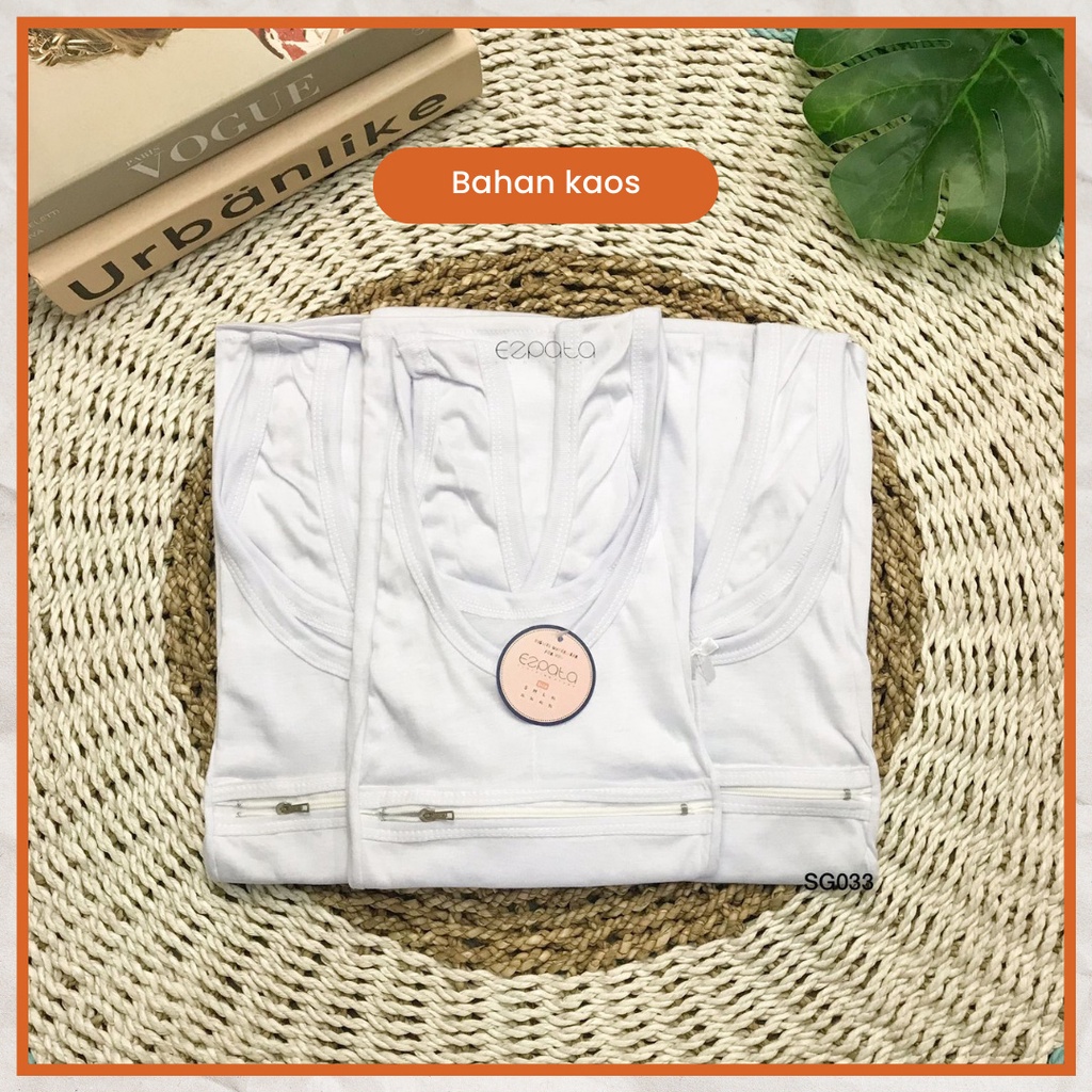 Ezpata Kaos Dalam Haji Singlet Resleting Perlengkapan Umroh Warna Putih Polos Unisex Pria Wanita Untuk Menyimpan Uang Murah Bekualitas